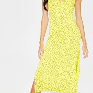 Yellow Ditsy Floral Jersey Split Dress